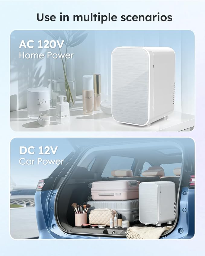 FANSEXPERT Skincare Fridge with Glass Panel, 6L Mini Fridge for Home/Car, AC/DC Portable Thermoelectric Cooler and Warmer, Makeup Mini Compact Refrigerator for Skincare Cosmetics Food Drinks (White)