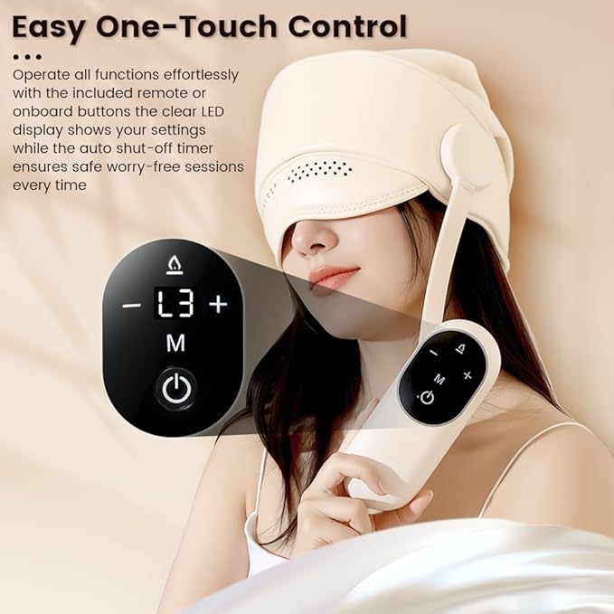 Electric Head and Eye Massager with Heat, Rechargeable 6-Zone Scalp Massager, 4 Modes & 3 Warmth Settings, Ideal for Stress Relief and Home Relaxation