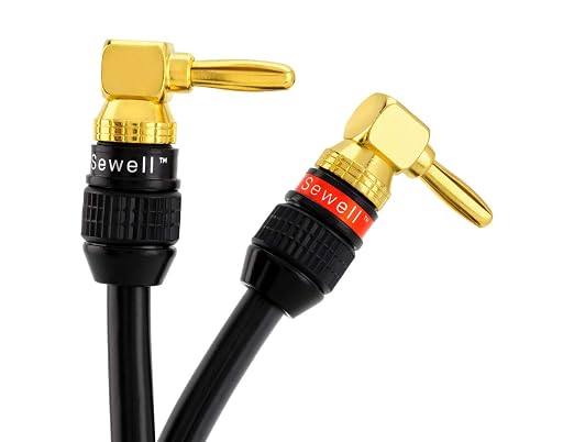 Sewell Deadbolt Right-Angle Banana Plugs, 6 Pairs Quick Connect Gold Plated Speaker Plugs 90 Degree