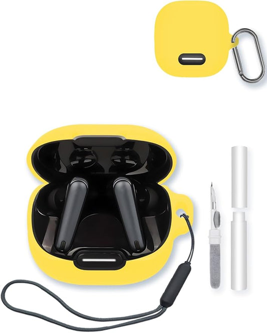 Case for Anker Soundcore Liberty 4 NC True Wireless Earbuds,Soft Protective,BOVUGAC Silicone Case Cover with Keychain & Cleaning Kit & Lanyard for Anker Soundcore liberty4 NC-Yellow