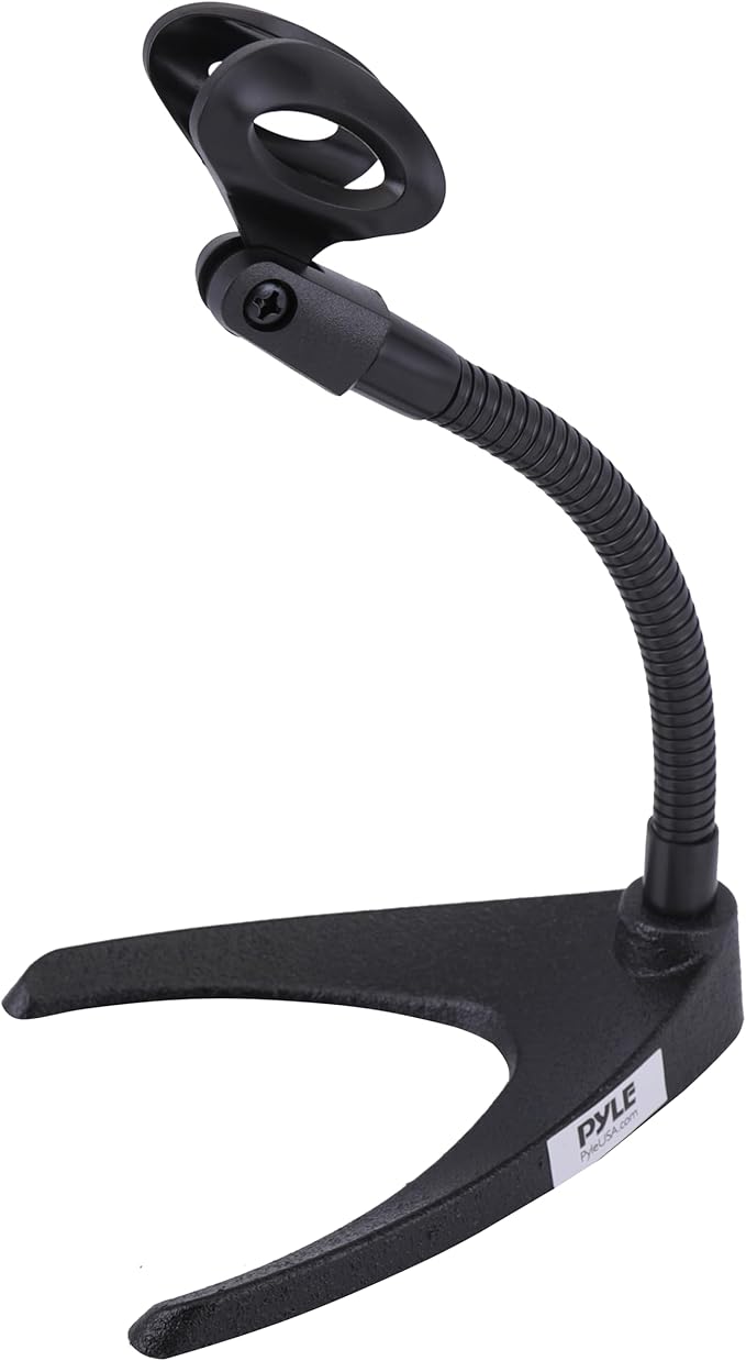 Pyle Desktop Microphone Stand - Universal Tabletop Mic Holder w/ Flexible 8.2'' Inch Gooseneck Mount and Solid U Shape Base - Perfect for Table Desk or Counter - PMKS8