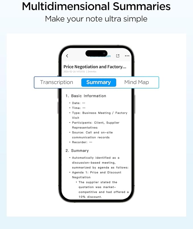 BOYA Notra AI Voice Recorder,3-Mode Capture -Ambient/Phone Call/Bluetooth, AI Transcription&Smart Summary, Support 140+ Languages, 64GB Storage, Magnetic Note Taker for Meetings,Lectures,Interviews