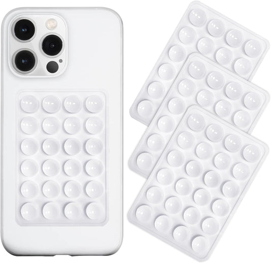 Silicone Suction Phone Case Mount 3 Pack, Silicon Adhesive Suction Cup Phone Mount, Non Slip Sticky Phone Grip for Cellphone, Strong Grip Holder for Selfies and Videos (White)