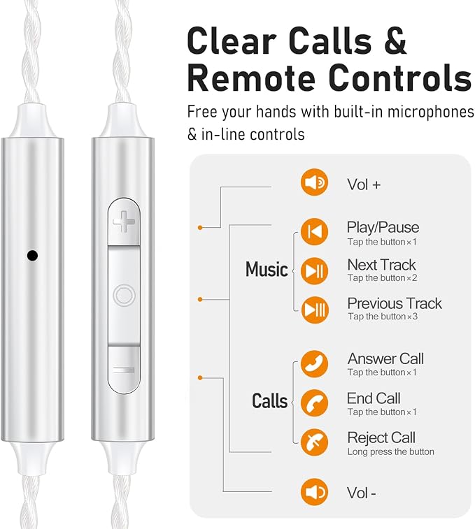 Vibes 202M Wired Earbuds - HiFi in Ear Monitor Headphones - Noise Isolating Ear Buds w/ Mic - Clear Sound, Deep Bass & Comfort-Fit Gaming Earphones - MMCX to 3.5mm & Silver Plated Cord, Carrying Case