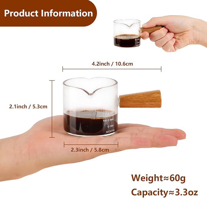 YARRAMATE Silver Powerful Milk Frother Wand & 3.4 oz/100ML Glass Measuring Cups