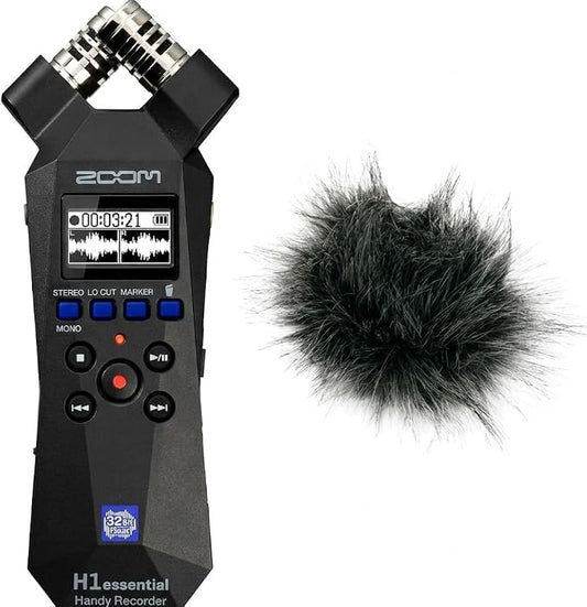Zoom H1essential 2-Track 32-Bit Float Portable Audio Recorder Bundle with WSH-1E Hairy Windscreen