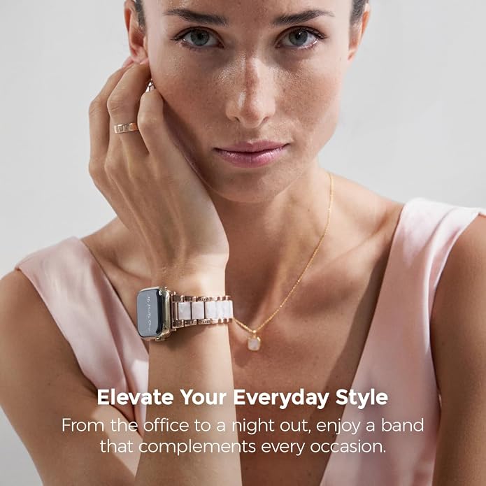 My Pretty Strap - Compatible Apple Watch Band Strap, Stainless Steel Fashion iWatch Replacement Strap- Easy Resizing, No Tool Needed, Fits Most Wrists- Series 1-11, SE and Ultra