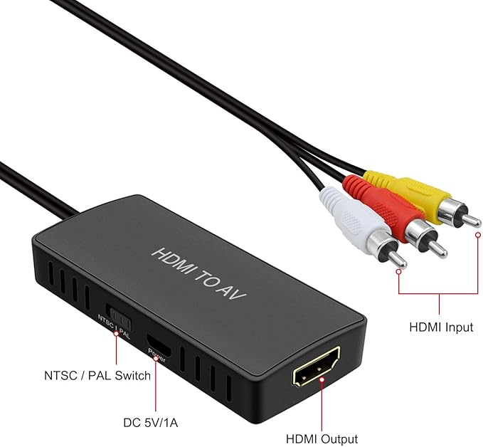 HDMI to AV Converter HDMI to RCA Composite Converter Adapter, Support PAL/NTSC, Support 1080P, Compatible with Roku/Fire Sitck/PS4/Xbox/Spectrum Box/Old Sanyo TV/Old LG TV/Old CRT ect.