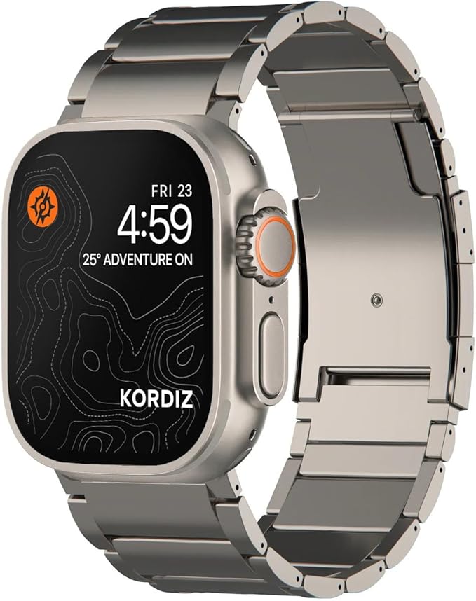 KORDIZ Titanium Watch Band T01 Max - Fits Apple Watch ULTRA 3 & ULTRA 2/1 (49mm) - Adjustable Titanium Apple Watch Band with Secure Clasp - Premium Color Matching Band (T01 Max | ULTRA Silver)
