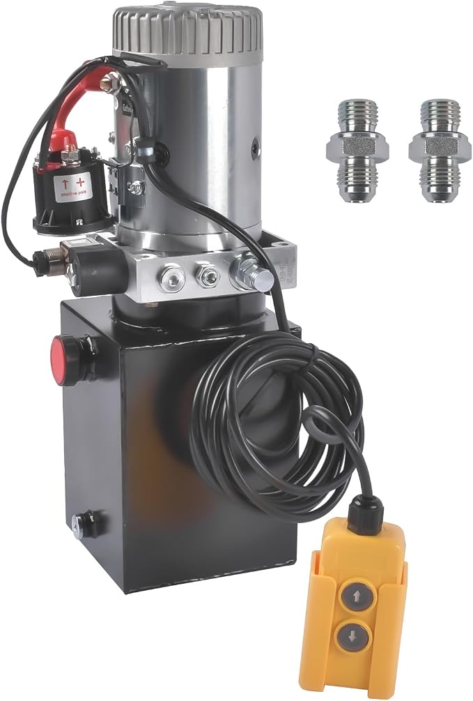 4 Quart Hydraulic Power Unit 1.6kW Power, 12V DC Single Acting Hydraulic Pump, 3200 PSI Max Pressure, for Dump Trailers, Car Lifts, DIY Hydraulic Systems, Steel (GC01) & Aluminium Alloy