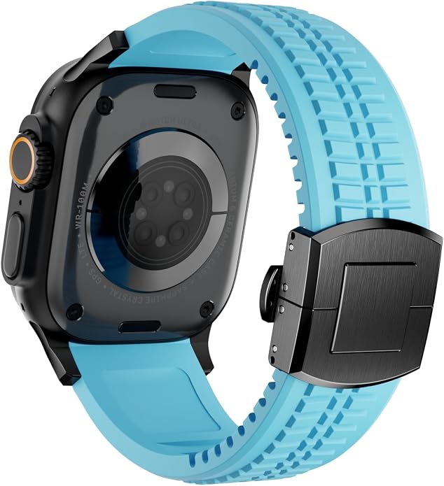 Silicone Watch Band Compatible with iWatch Ultra 2 / Ultra/Series 10 9 8 7 (44mm 45mm 46mm 49mm), Sport bands with Folding buckle, Rugged Heavy Duty Modern Design for Men