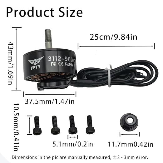 4 Pcs 3112 900KV Brushless Motor for Drone – High-Power BLDC Motor for 9-10 inch Props, 1545W Max, FPV Drone Motors, Brushless RC Motor for Quadcopter, Hexacopter, RC Plane (4)
