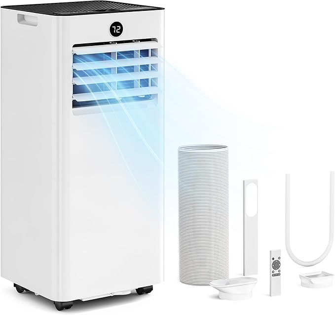 10000 BTUs Quiet Portable Air Conditioner, Cools Rooms up to 450 Sq. Ft, 4-in-1: AC/Dehumidifier/Fan/Sleep Mode, 24-Hour Timer, 26-Ft Remote Control, Window Kit Included