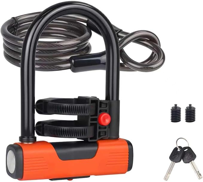 MEGHNA Bike Lock with Cable Heavy Duty Bicycle U Lock Combination Anti Theft Lock with Bracket for Mountain Bike Road Bike E-Bike Scooter