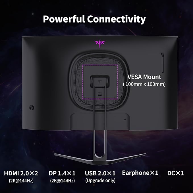 KTC H27S5C 27" Curved Gaming Monitor, 1440P QHD 144Hz 120Hz Monitor, 1500R HVA Panel, HDR400, Adaptive Sync, 400nits, HDMI 2.0 x2, DP 1.4, VESA 100x100 PC Monitor