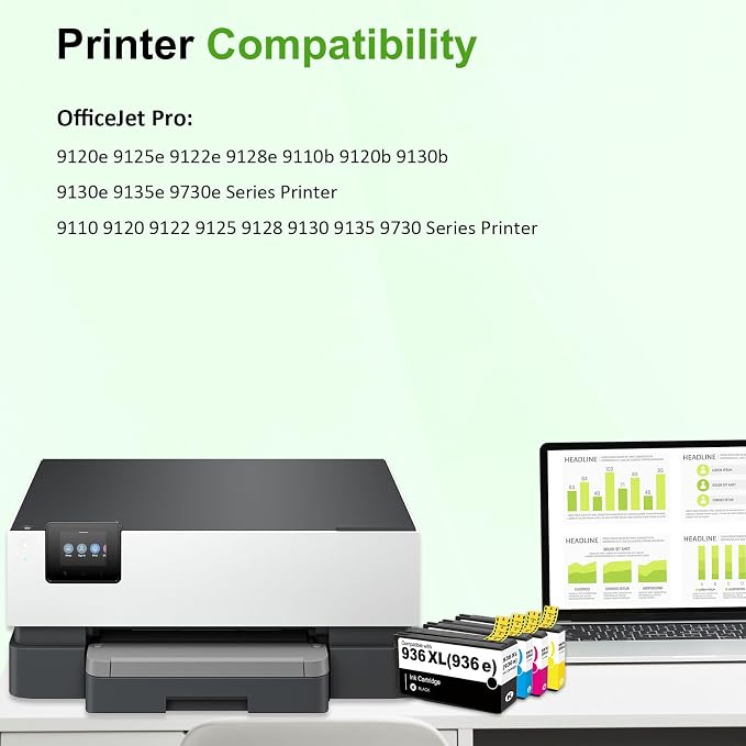 Toner H-Party 936 936XL 9125e Ink Cartridges Combo Pack: Replacement for HP 936e Ink 936XL Black and 936 Color Combo Pack for HP OfficeJet Pro 9120e 9730e 9130 9135e 9122e 9128e 9110b 9120b Printer