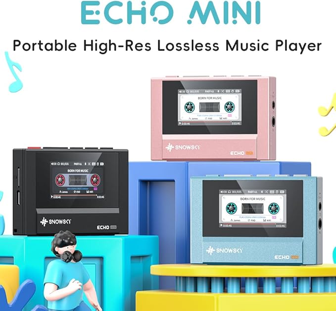 SnowSky/FiiO Echo MINI HiFi Bluetooth MP3 Player, 15Hours Playback, Independent Volume Control with 3.5mm/4.4mm Headphones Outputs (Sky Blue)