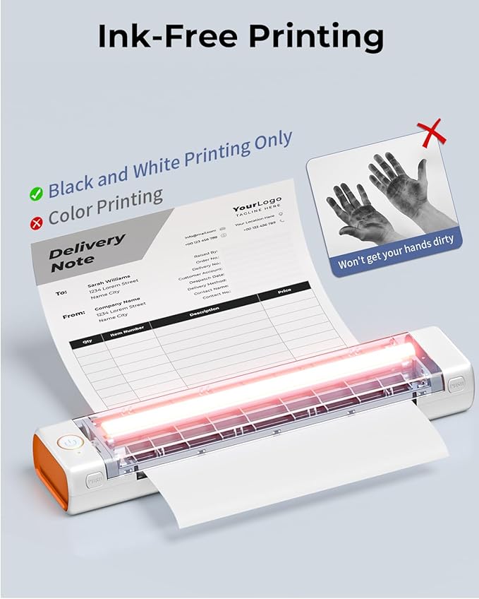 Phomemo Portable Printers Wireless for Travel, M08F Thermal Bluetooth Printer Support for 8.5"x11" US Letter, Inkless Printer Compatible with iOS, Android,White,1 Printer + 10 Sheets of Thermal Paper