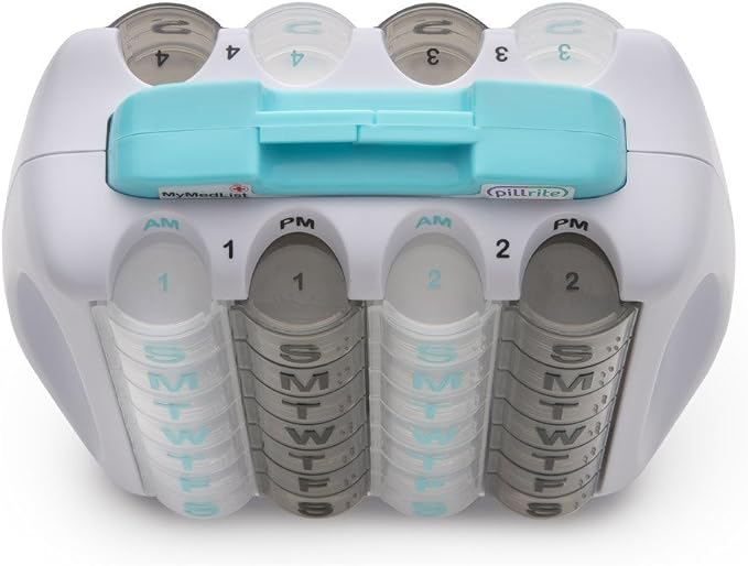 Medication and Supplement Pillbox Organizer, 3 ¾ in x 7 in - 28-Day Medicine Sorter - FSA and HSA Eligible – Monthly Medication Dispenser - Easy to Fill - 4-Week Pill Holder - Travel Friendly