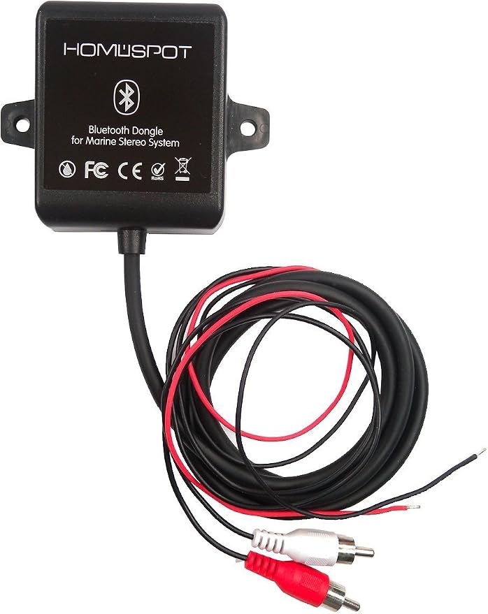 Bluetooth Marine Receiver Adapter Waterproof by HomeSpot Stereo Head Units for Marine Yacht, Boats Vehicles Cars, Motorcycles, ATV, Bath (Built-in with Ground Noise Isolator)