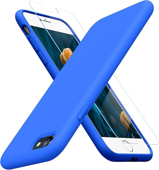 Miracase Ultra Slim Designed for iPhone SE Case 2022(3rd Gen)/iPhone SE Case(2nd Gen)/iPhone 7 Case/iPhone 8 Case with Screen Protector, Multi-Color Silicone Shockproof Phone Case(Mediterranean Blue)