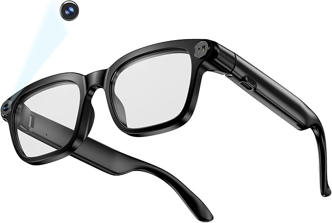 AI Smart Camera Glasses, 1080P HD POV Video Recording and Translator, Object Recognition, Bluetooth Audio for Music Calls, 290mAh Battery, Photochromic Lenses for Vlog, Travel and Work