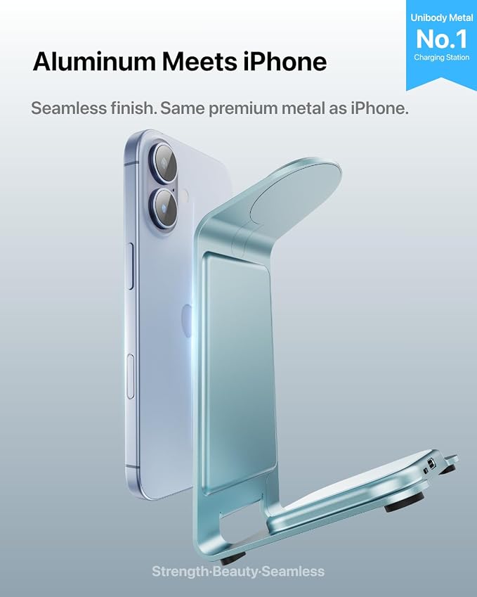 Intoval Aluminum 3 in 1 Wireless Charging Station for iPhone 17 16 15 14 13 12 11 Pro Max XR, Wireless Charger for Apple Watch 11 10 9 8 7 Ultra SE 3 2, Phone Charger for AirPods 4 Pro 2 3 (Blue)