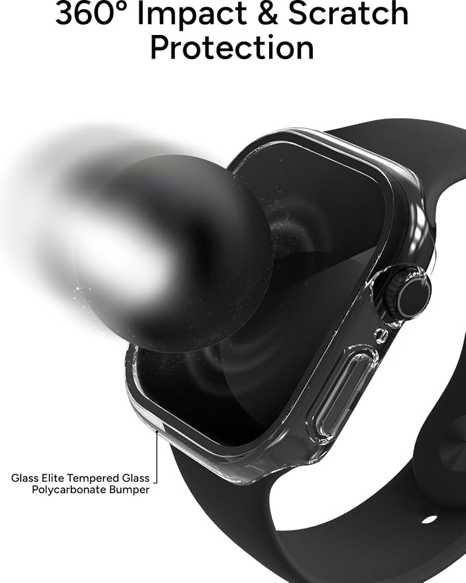 ZAGG Glass 360 Screen Protector for Apple Watch Series 11/10, Watch Size: 46mm, Integrated Bumper, 5X Stronger Impact Protection, Scratch-Resistant, Eco-Friendly Materials