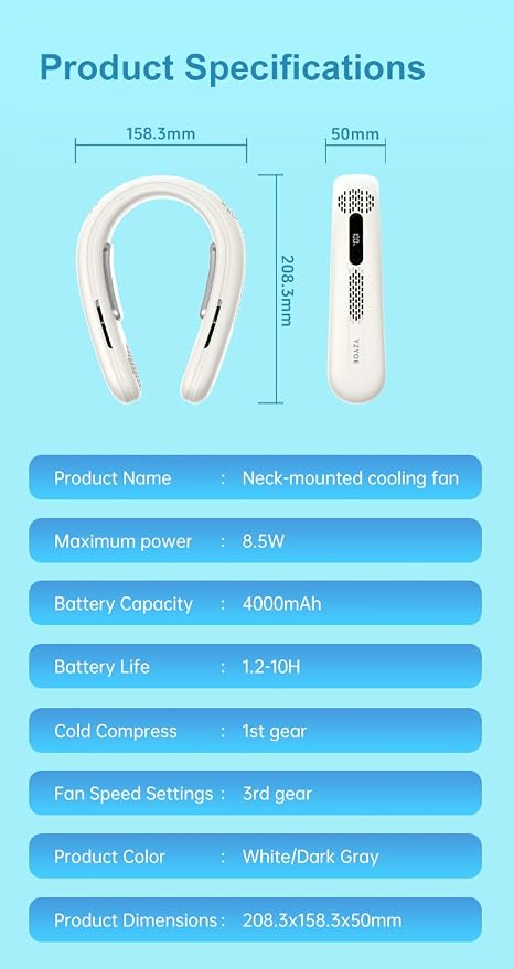 Enhanced Double-Sided Cooling Rechargeable Neck Fan, Outdoor Portable Silent Cooling Hanging Neck Fan, Three Cold Compress Modes.