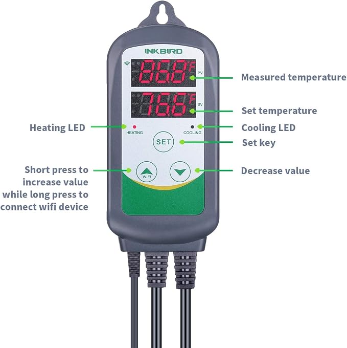 Inkbird WiFi ITC-308 Digital Temperature Controller Thermostat Remote Monitoring Controlling Home Brewing Fermentation Breeding Incubation Greenhouse