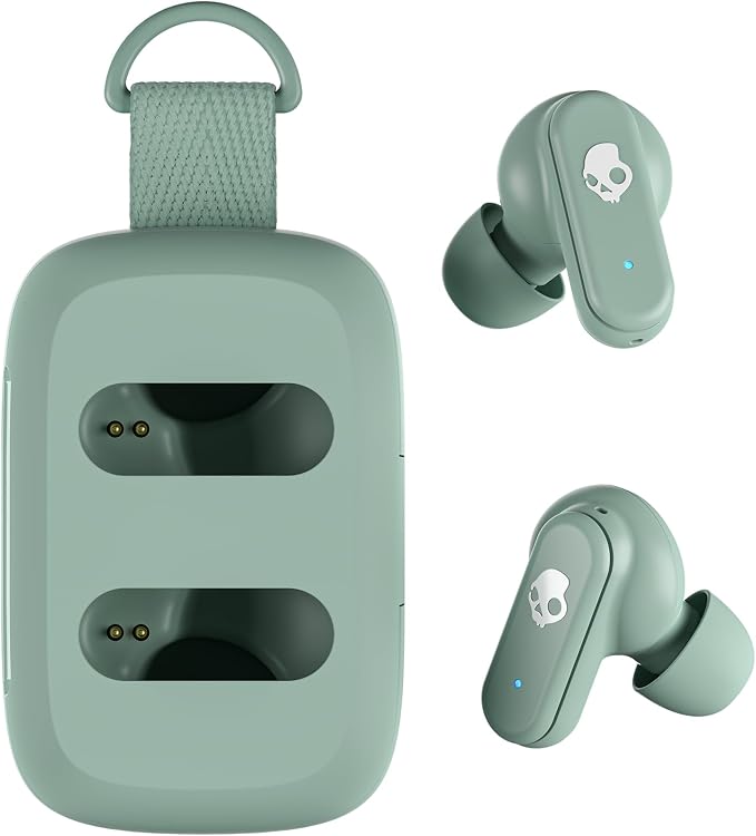 Skullcandy Dime 3 Wireless Earbuds, Bluetooth Headphones, Noise Isolating Fit, Up to 20 Hours Battery, Microphone for iPhone Android, Easy Carry with Integrated Lanyard - Preppy Sage