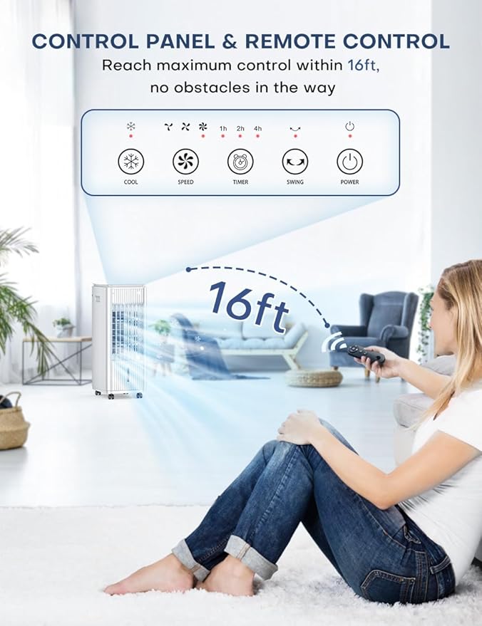 BALKO 3-IN-1 Windowless Air Conditioner w/Double Tanks, Smart Timer, 3 Ice Packs, 60W Evaporative Air Cooler, 70° Oscillation, 3-Speed 25-INCH Swamp Cooler Air Conditioner Portable for Room
