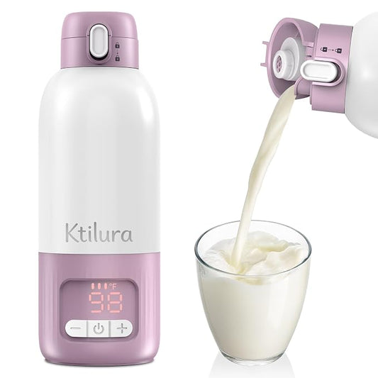 Portable Bottle Warmer for Travel,17 Oz Milk Warmer for Breast Milk/Formula/Water,2 Mins Fast Heating, Built-in Sterilizer, Fast Charge, 8-Temp Control, Precise Temp Control (98°F-212°F)