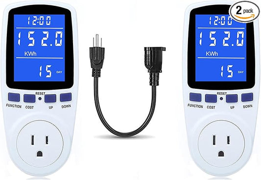 2 Pack Watt Meter Power Meter Plug Home Electricity Usage Monitor with 1 Cord, Electrical Usage Monitor Consumption, Energy Voltage Amps Kill Meter with Backlight, Overload Protection, 7 Modes Display