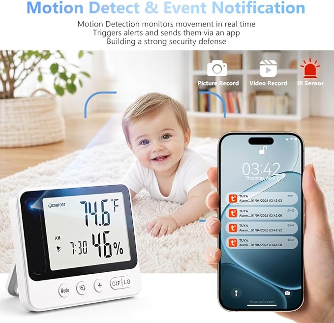 MINI-Hidden-WIFI -Wireless-Secruity-Camera,4K Real FULL HD Nanny Cam With Hygrometer Thermometer Clock,Night Vision&Motion Detection Alerts.Mobile Phone APP Control,Support 2.4G &5G For Home Office