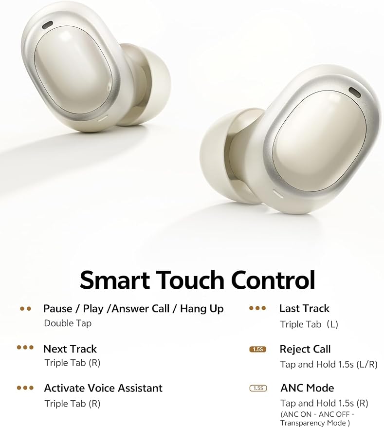 QCY MeloBuds A30 Aadptive Active Noise Cancelling Wireless Earbuds, 8 Mics ENC Clear Call Ear Buds, 60dB ANC Hi-Res Audio Bluetooth 6.0 Headphones, Comfort Lightweight, IPX5 Waterproof Earphone
