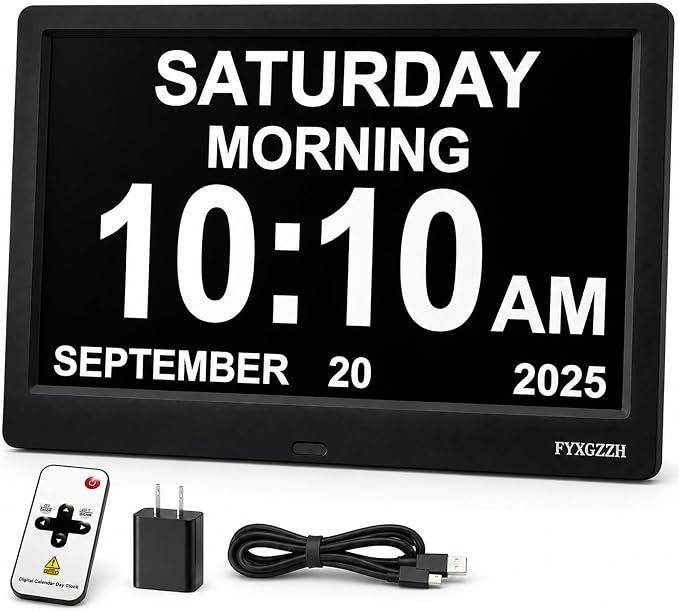 11.5'' Dementia Clocks for Seniors Extra Large, Senior Clocks with Day Date and Time, 20 Alarm Reminders, Easy-to-Read, Simple Setup, Plug-in, DST