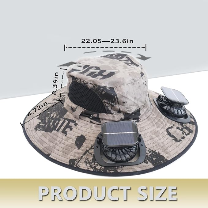 Solar Fan Hat Rechargeable 2Detachable Solar Fans,Water-Repellent Wide Brim Bucket Hat, Outdoor Camping Hiking Golf Sun Hat