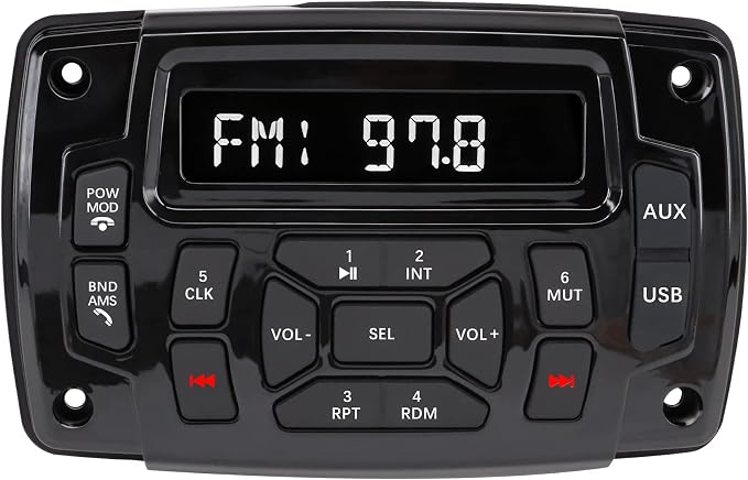 Marine Stereo Audio Radio Bluetooth Car Stereo Receivers Waterproof Player MP3 Boat Media with AM/FM Music Radio USB Input for Golf Cart Motorcycle UTV Head Unit Sound System