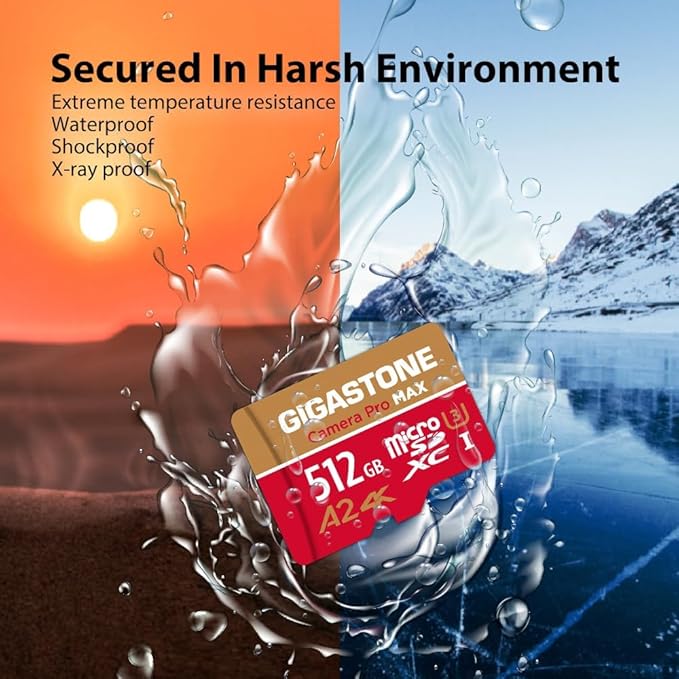 【5-Years Data Recovery】 GIGASTONE 512GB Micro SD Card 2-Pack, Camera Pro MAX, A2 V30 MicroSDXC Memory Card for Gopro, Action Cams, 4K UHD Video, Up to 170/140 MB/s, UHS-I U3 C10 with Adapter