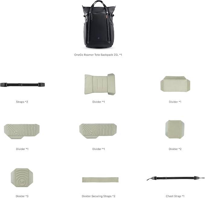 PGYTECH OneGo Roamer Tote Camera Backpack, 25L Water-Resistant Dual Carry Tote Bag for DSLR/Mirrorless Cameras, DJI Mavic Drone, 16" MacBook Air, Tripod Holder, Side/Top Access - Matte Black