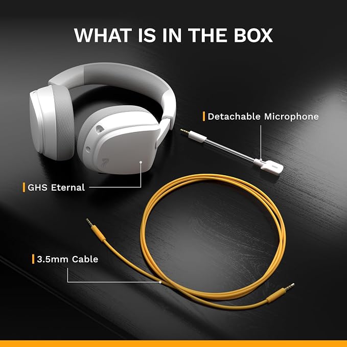 GLORIOUS GHS Eternal - Stereo Gaming Headset for PC, PS5, PS4, Xbox, Switch - Custom Tuned Angled Drivers, Adjustable Crystal Clear Detachable Mic, 3.5mm - Durable, All Day/Night Comfort - White