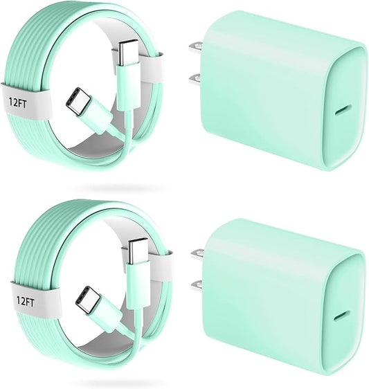 Phone 17 16 15 Pro Charger Fast Charging, 20W USB C Fast Charger Block with 12FT Long Type C Chargers Fast Charging Cable Cord for Phone 17/17 Pro/17 Pro Max/Air/16 Pro Max/16 Pro/15Pro Max/Pro, S24