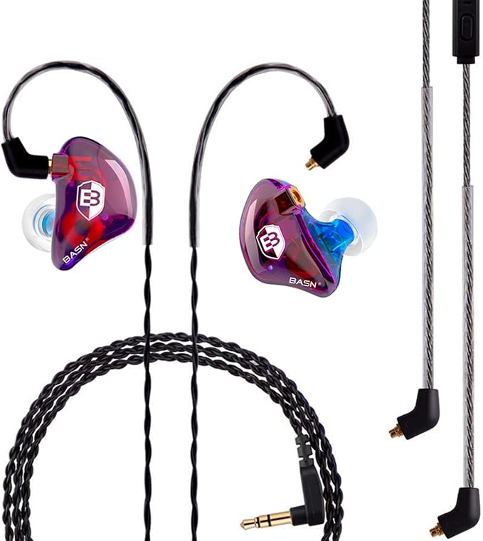 BASN Professional in Ear Monitor Headphones for Singers Drummers Musicians with MMCX Connector IEM Earphones (Pro Clear Colorful)