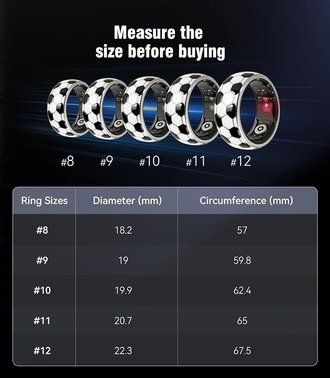 Smart Ring & Wireless Charging Case【Pro Athlete Grade – Precision Sports Tracking】2026 World Tournament Soccer Fan Smart Ring for Women & Men, Fitness Wearable Device for Training & Sleep Tracking 8#