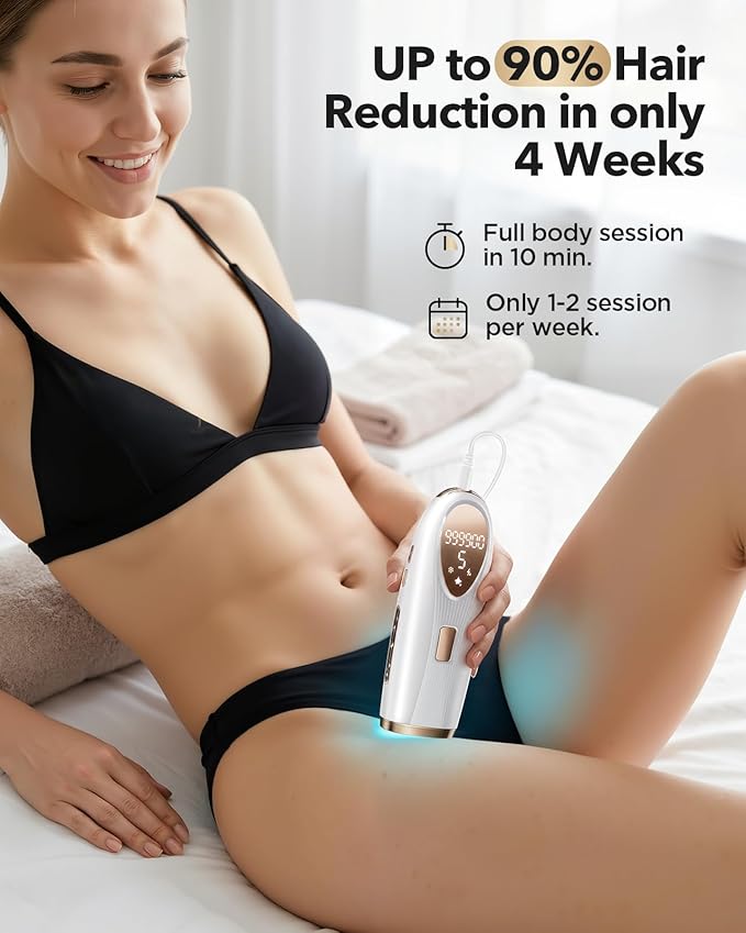 IPL Laser Hair Removal for Women and Men, At-Home Painless IPL Device with 5° Ice Cooling, 85% Hair Reduction for Armpits & Bikini and Full Body, White