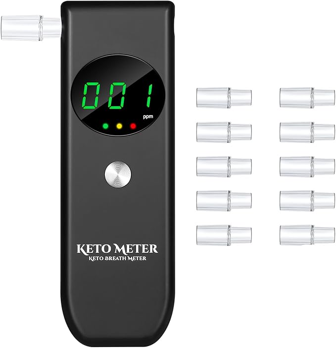 Ketone Meter & Breath Analyzer Professional Ketone Breath Testing & Monitoring - Portable Breath Ketosis Meter Digital Ketosis Breath Tester for Testing ketosis with 10 Mouthpieces