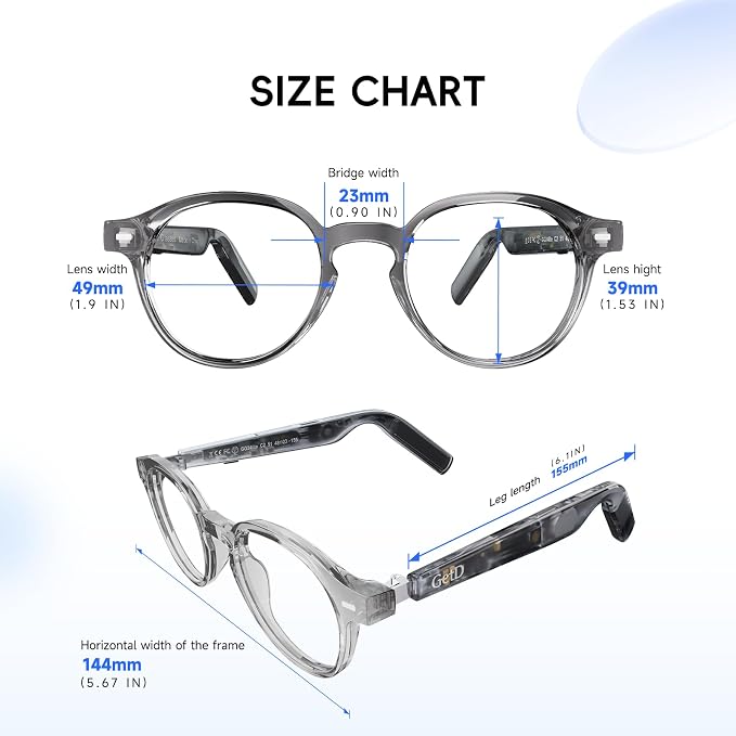 GetD 2026 AI Smart Glasses for Men & Women - Powered by ChatGPT with Real-Time 145-Language Translation, 11H Music/9H Calls, Electro-Gray Translucency & Blue Light Blocking for Travel and Daily Use