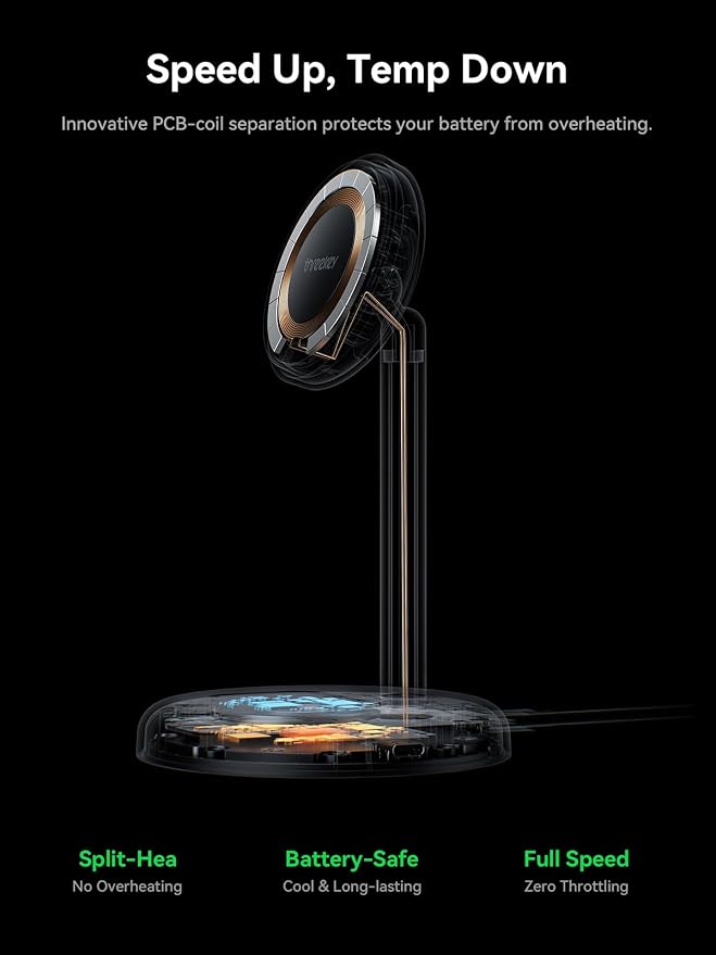 THREEKEY for Qi2 Certified 25W Magnetic Charging Stand with Cooling Fan & LED Light, Fast Wireless Charger Station for iPhone 17-12 Series/Galaxy S26-S25【Included 35W Adapter &5ft Cable】