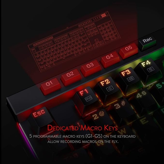 Redragon K580 VATA RGB LED Backlit Mechanical Gaming Keyboard with Macro Keys & Dedicated Media Controls, Hot-Swappable Socket, Onboard Macro Recording (Brown Switches)